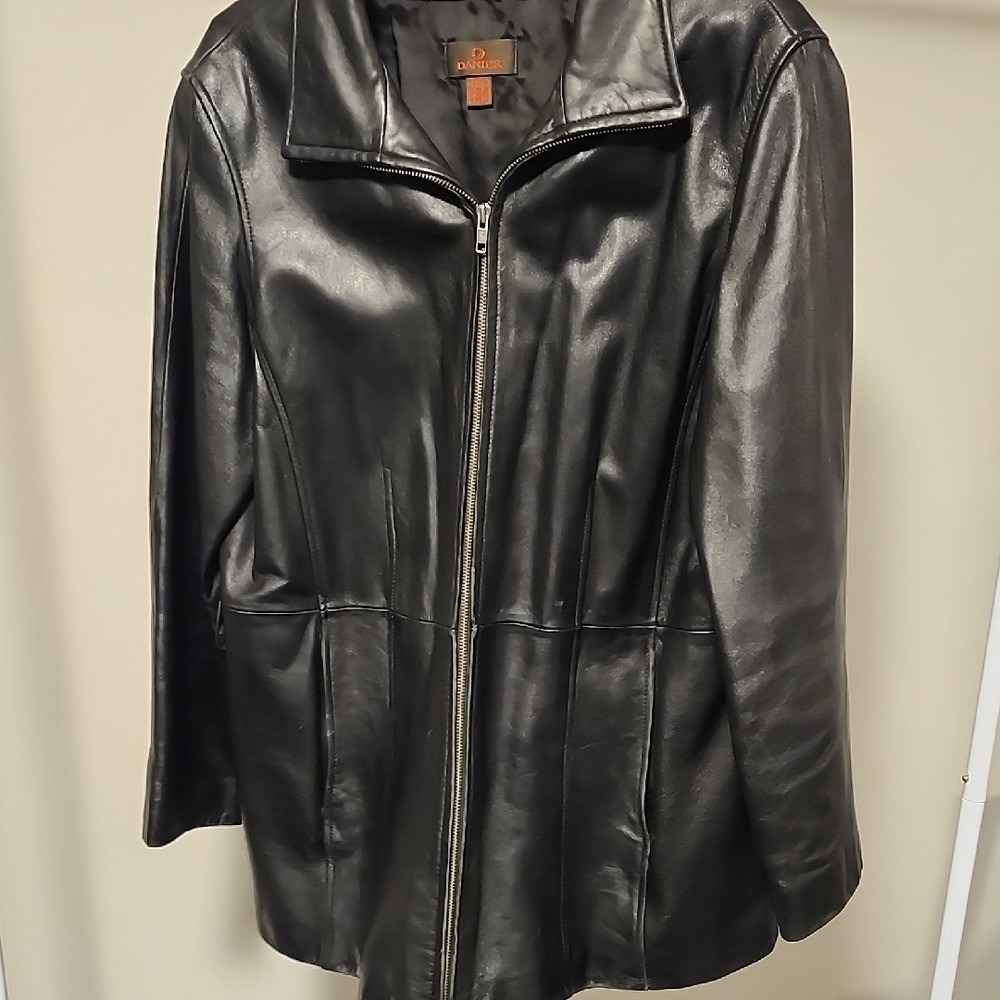Danier Black Leather Jacket Structured Moto Plus Size XL (Missing Belt)